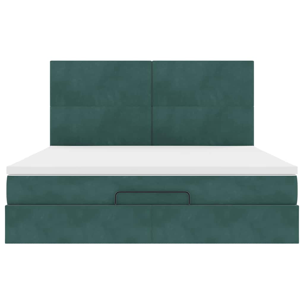 Ottoman-Bett mit Matratzen Dunkelgrün 160x200 cm Samt