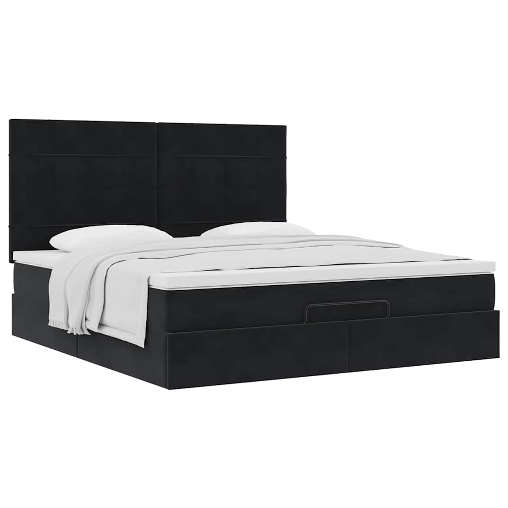 Ottoman-Bett mit Matratzen Schwarz 160x200 cm Samt