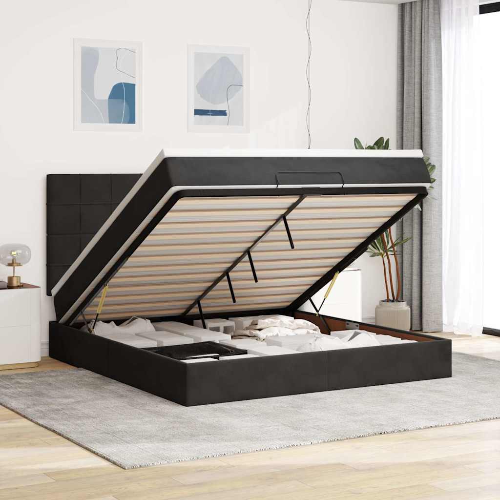 Ottoman-Bett mit Matratzen Schwarz 160x200 cm Samt