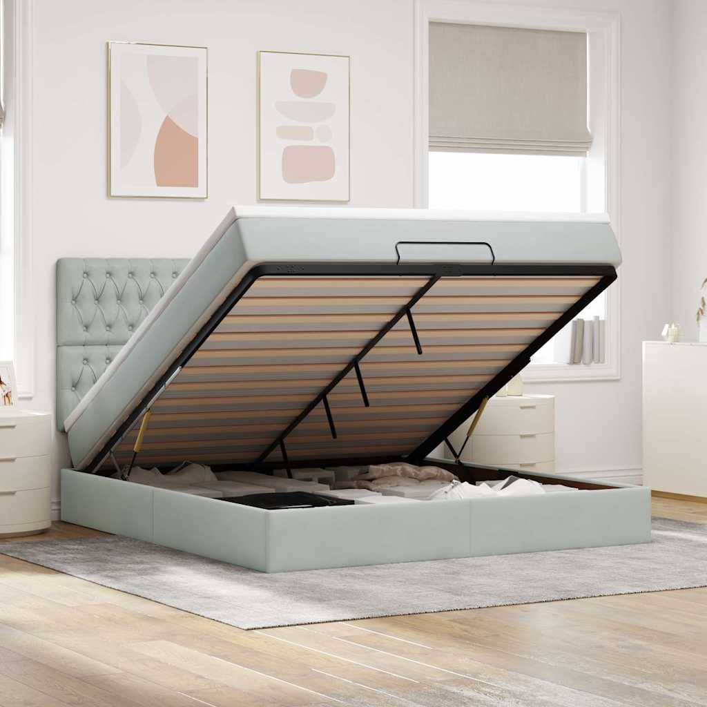 Ottoman-Bett mit Matratzen Hellgrau 160x200 cm Samt