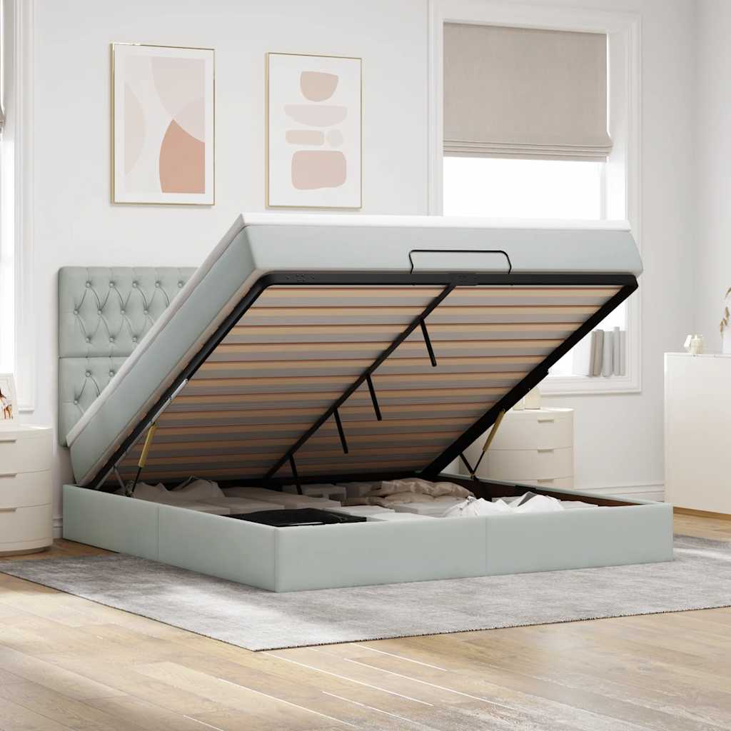 Ottoman-Bett mit Matratzen Hellgrau 180x200 cm Samt