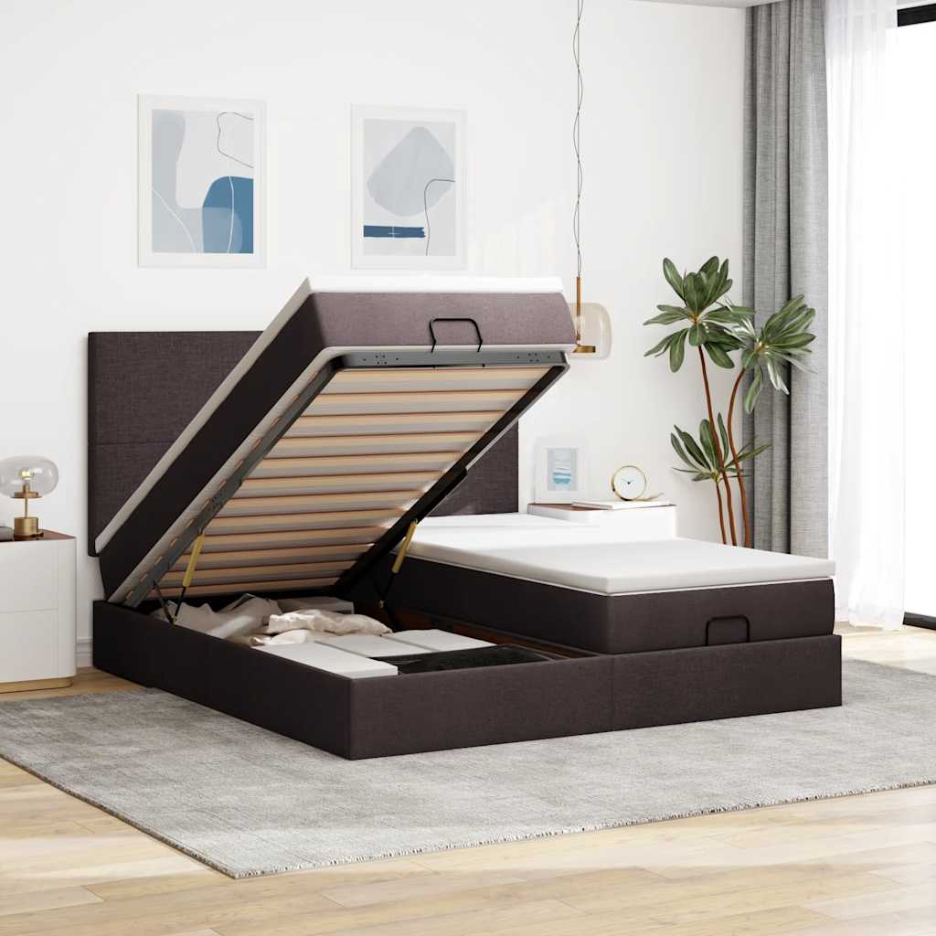 Ottoman-Bett mit Matratzen Dunkelbraun 180x200 cm Stoff