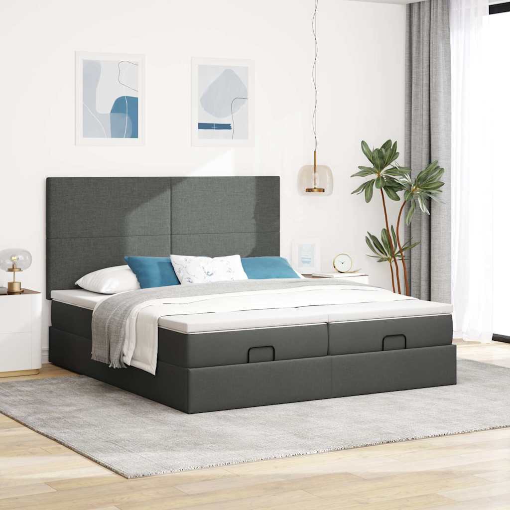 Ottoman bed with mattress dark grey 200x200 cm fabric