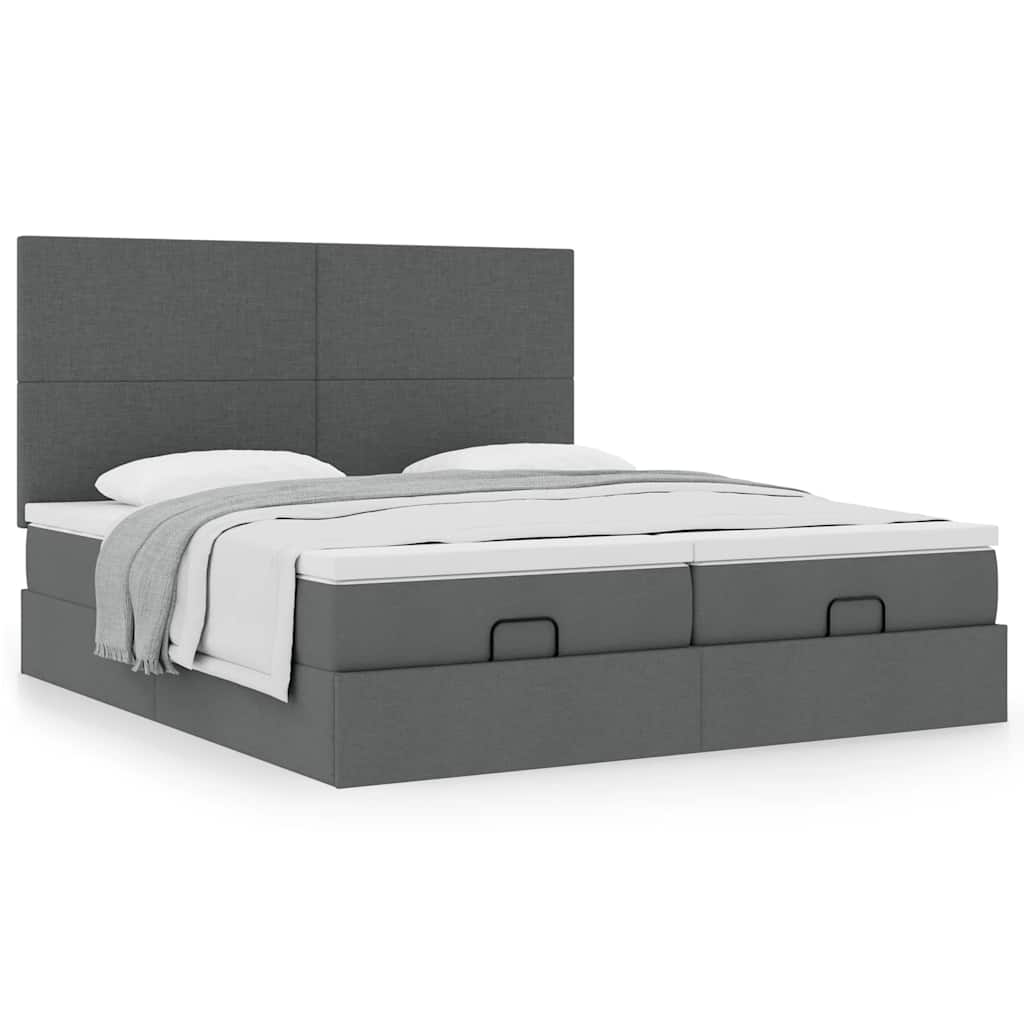 Ottoman bed with mattress dark grey 200x200 cm fabric