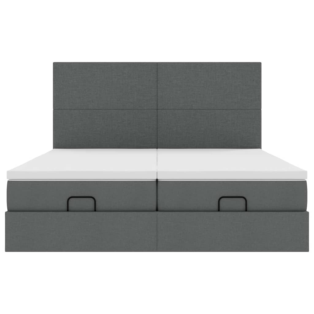 Ottoman bed with mattress dark grey 200x200 cm fabric