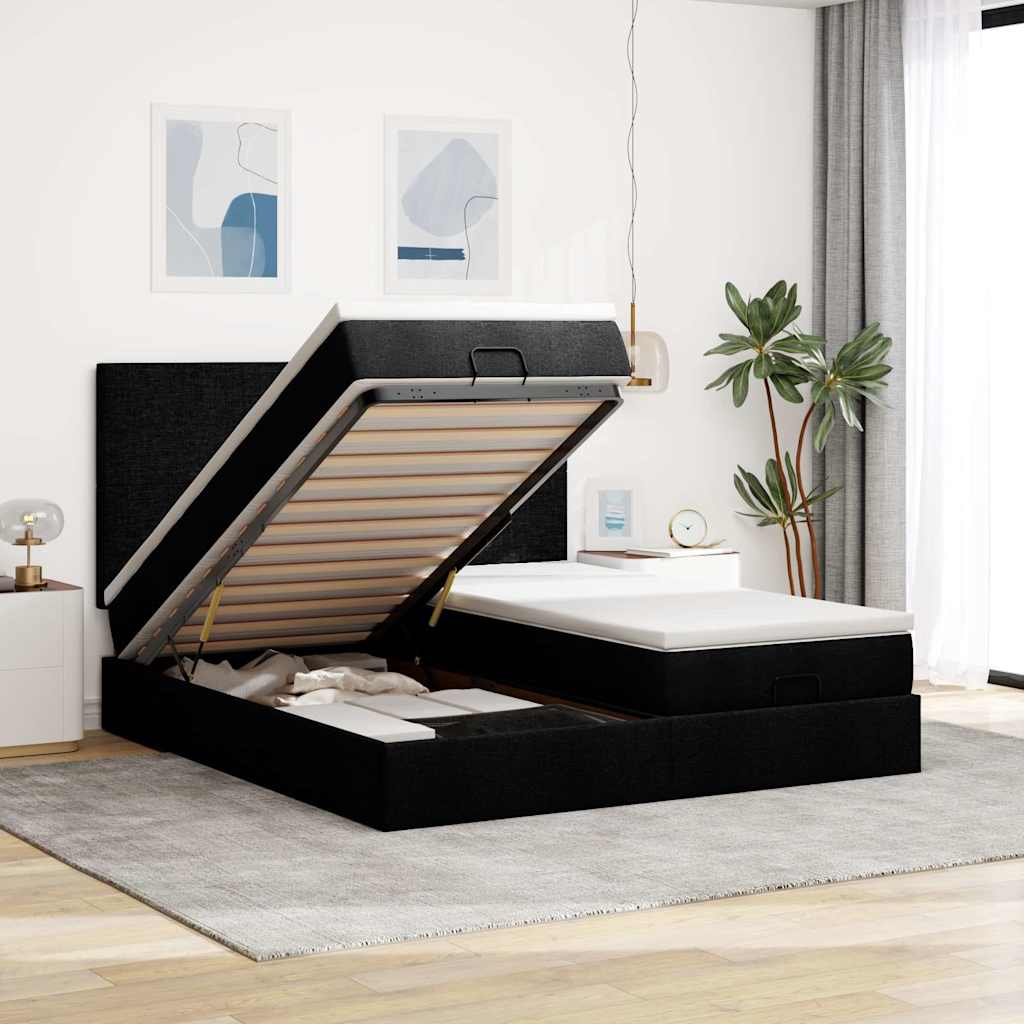 Ottoman-Bett mit Matratzen Schwarz 200x200 cm Stoff