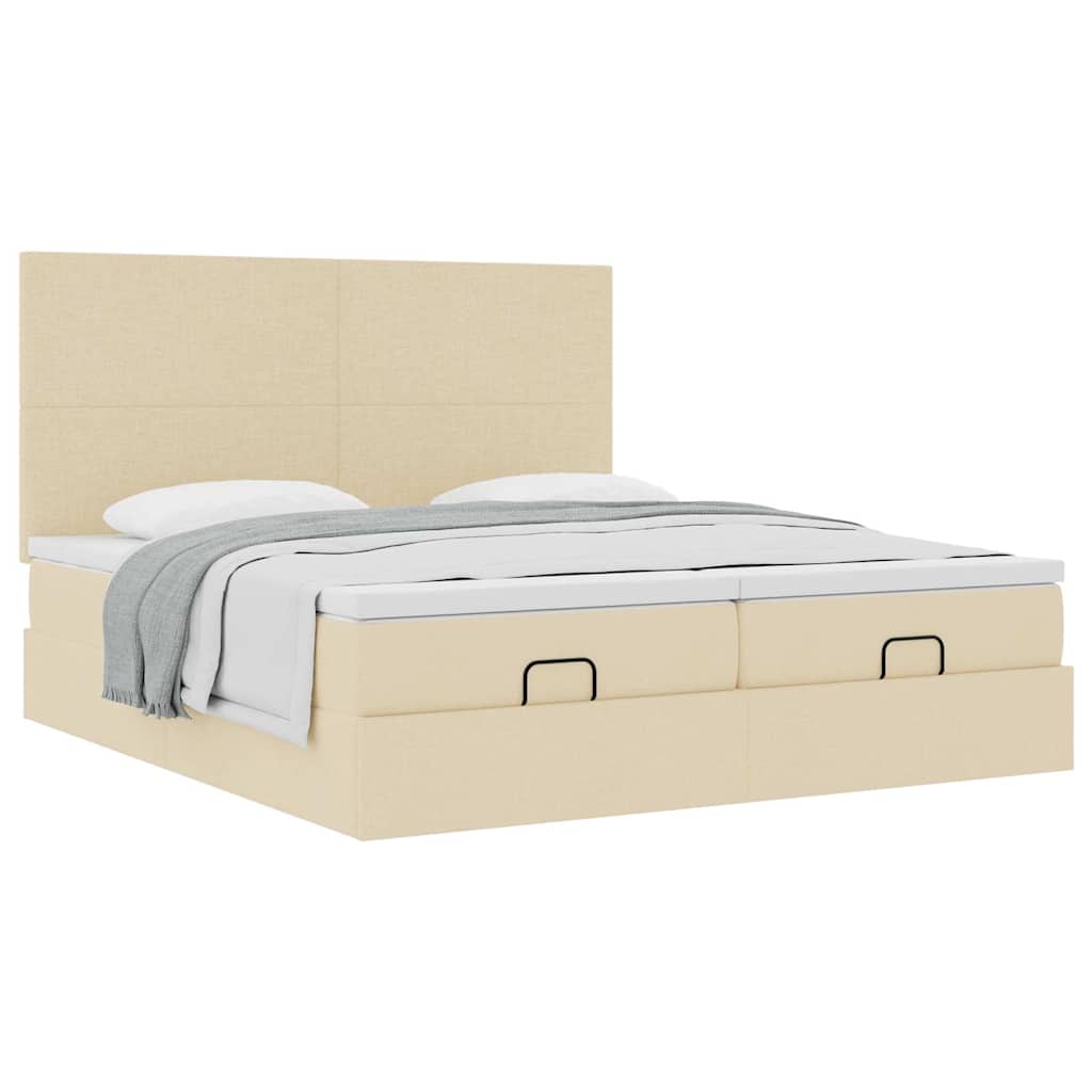 Ottoman bed with mattress cream 200x200 cm fabric