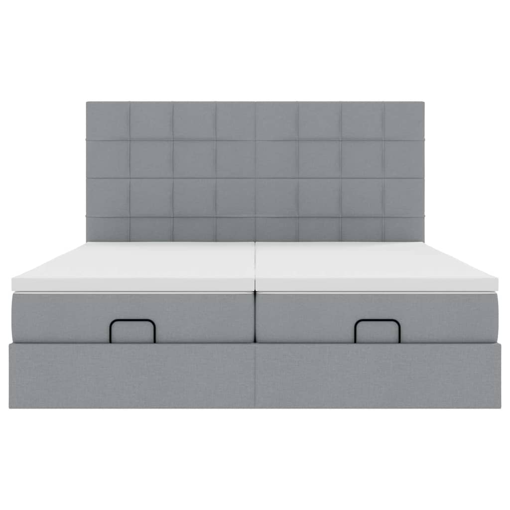 Ottoman-Bett mit Matratzen Hellgrau 200x200 cm Stoff