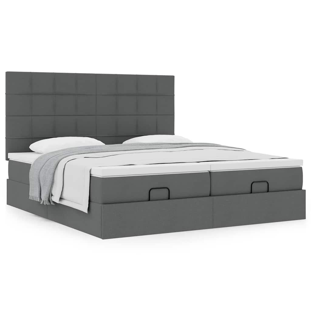Ottoman bed with mattress dark grey 200x200 cm fabric