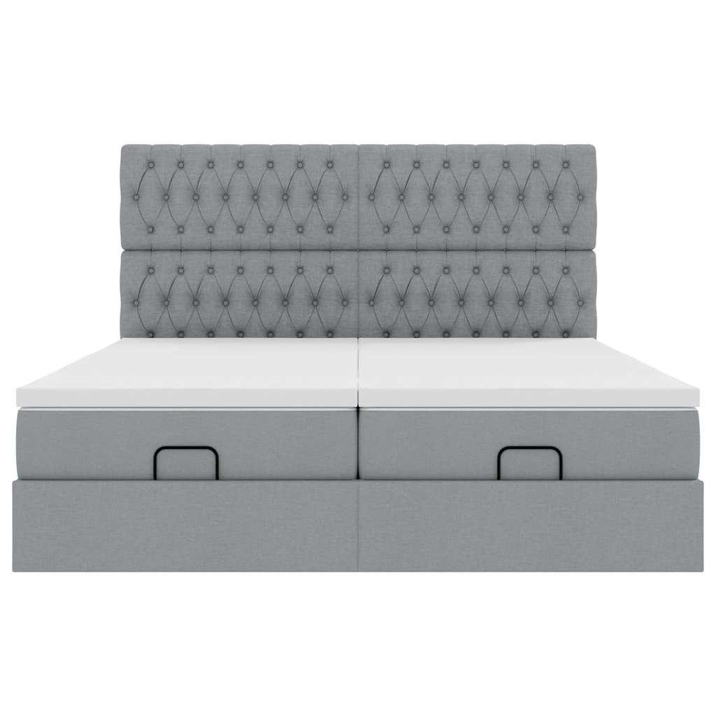 Ottoman-Bett mit Matratzen Hellgrau 180x200 cm Stoff