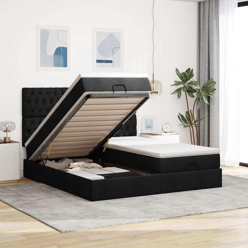 Ottoman-Bett mit Matratzen Schwarz 200x200 cm Stoff