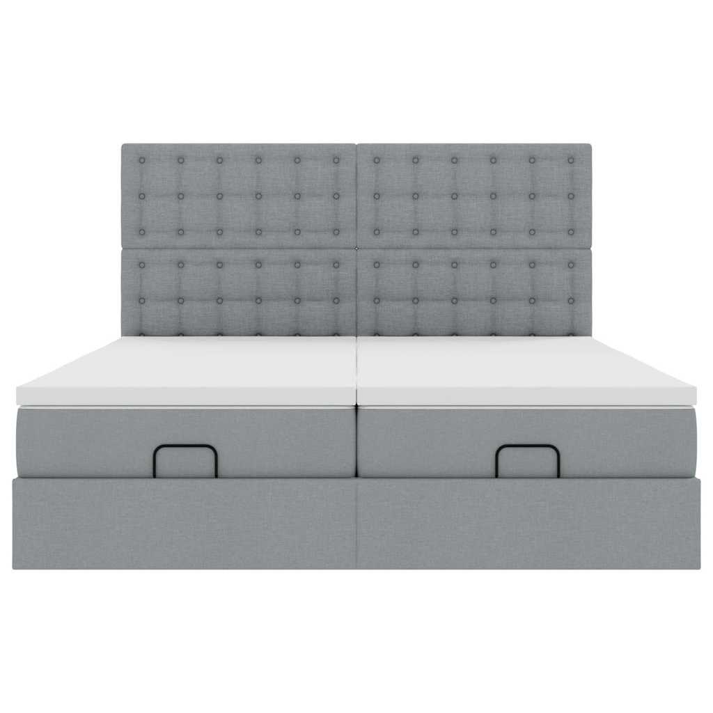 Ottoman-Bett mit Matratzen Hellgrau 180x200 cm Stoff