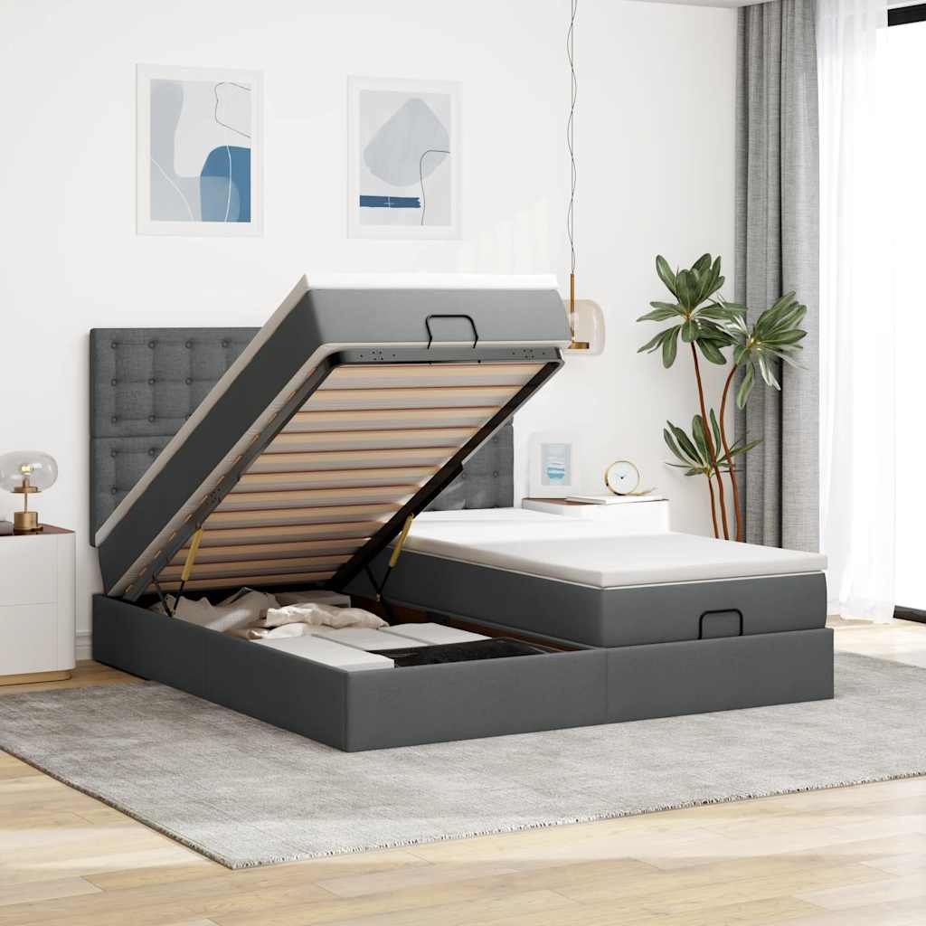 Ottoman-Bett mit Matratzen Dunkelgrau 180x200 cm Stoff