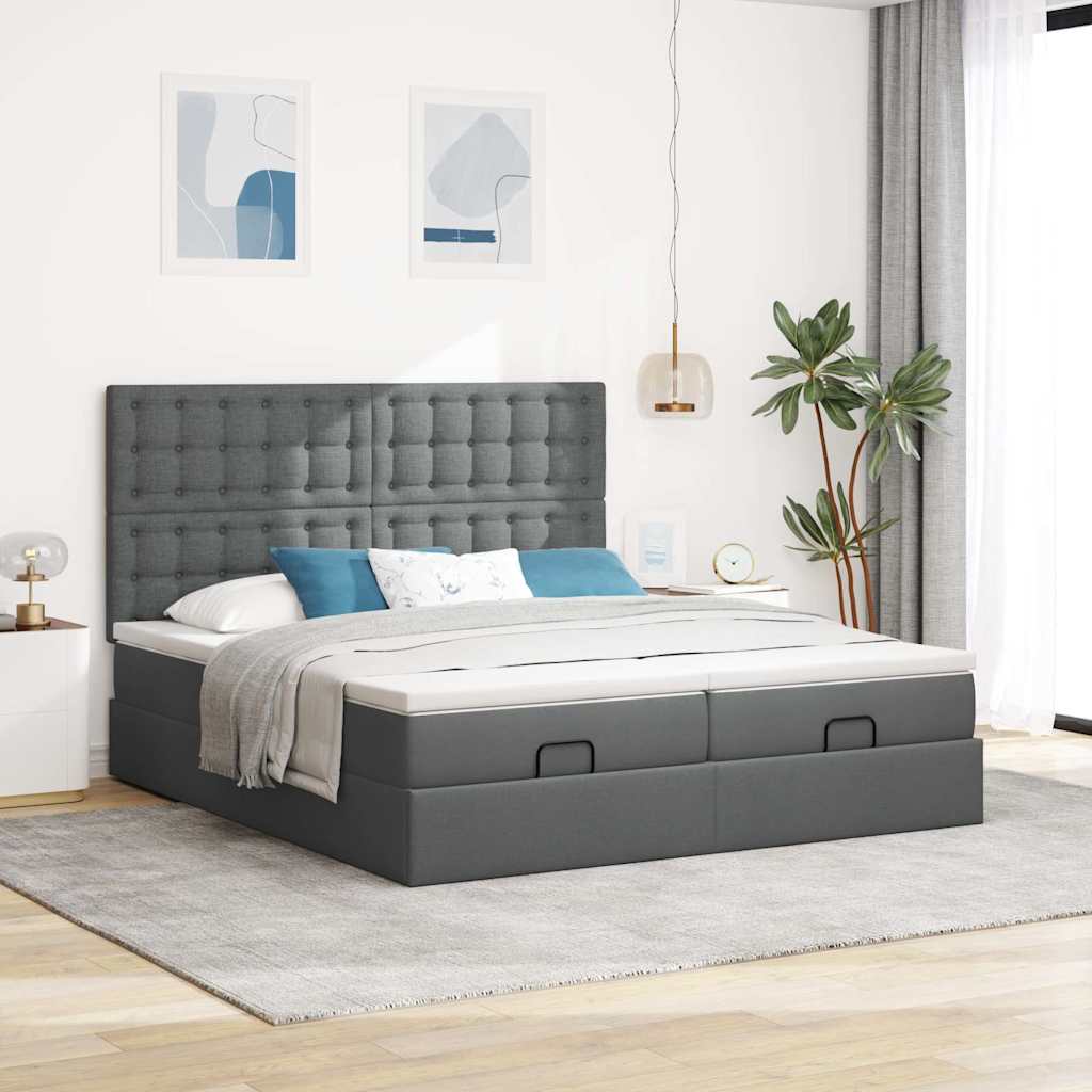 Ottoman bed with mattress dark grey 200x200 cm fabric