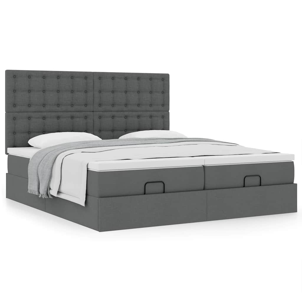 Ottoman bed with mattress dark grey 200x200 cm fabric
