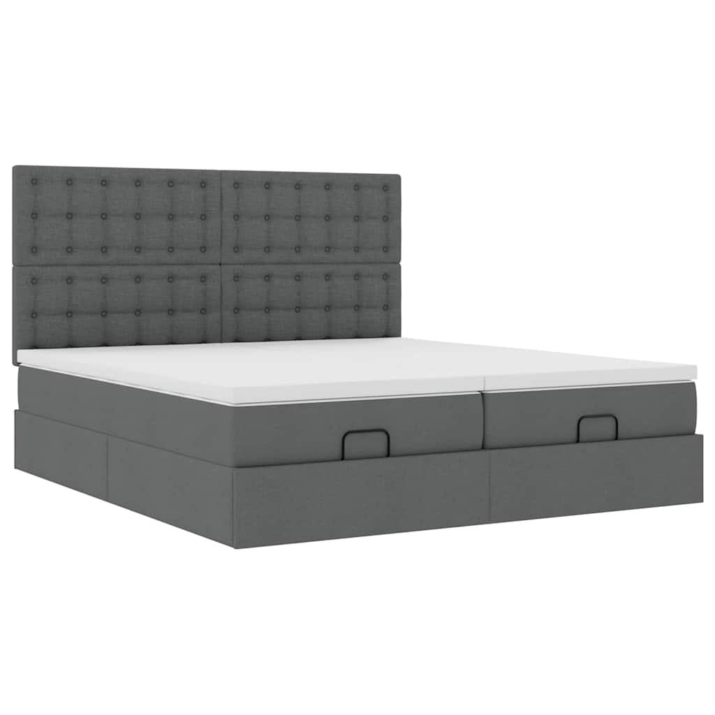 Ottoman bed with mattress dark grey 200x200 cm fabric