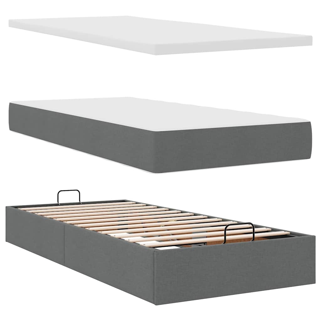 Ottoman bed with mattress dark grey 200x200 cm fabric