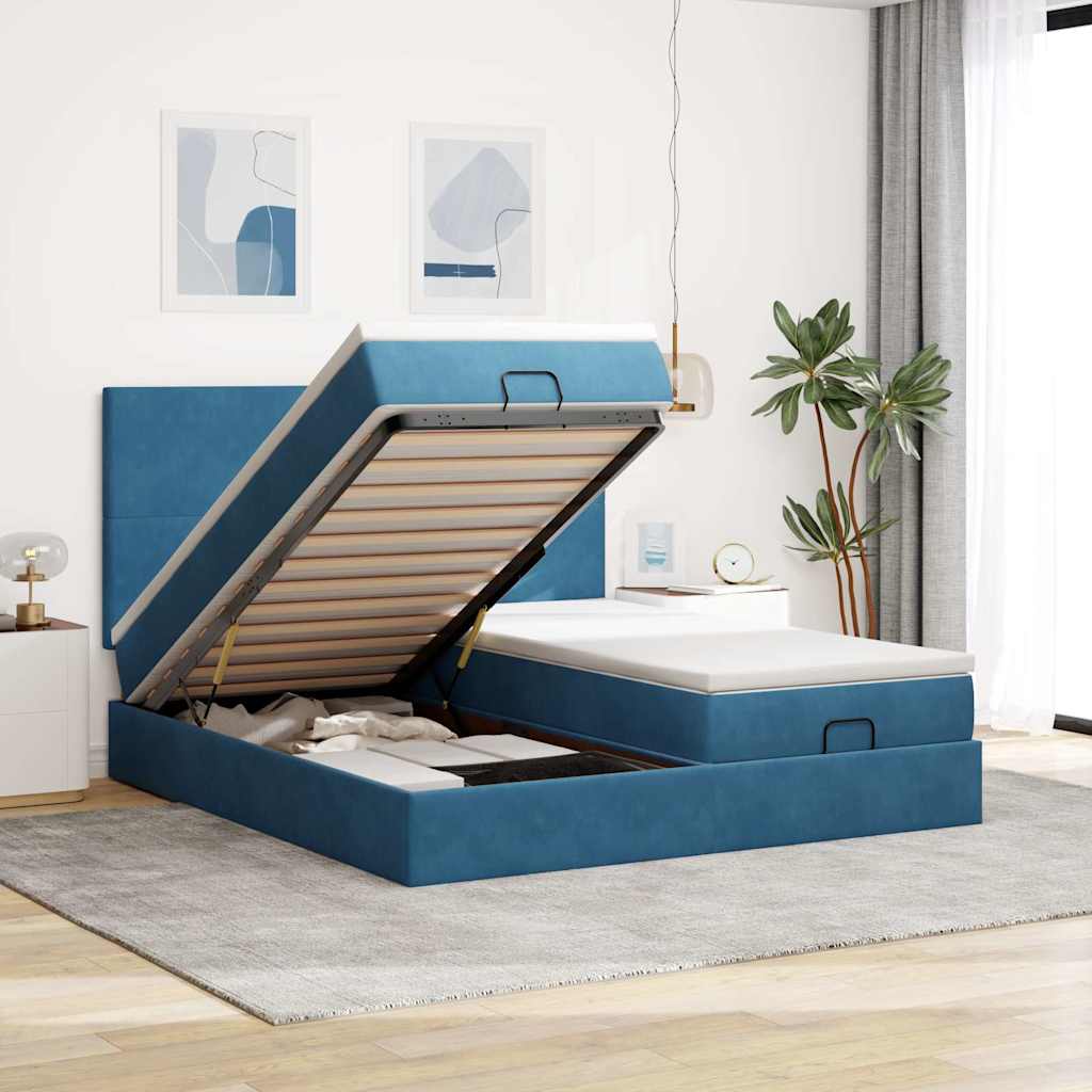 Ottoman-Bett mit Matratzen Dunkelblau 180x200 cm Samt
