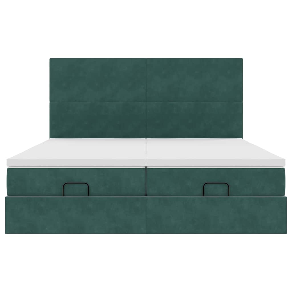 Ottoman bed with mattress dark green 200x200 cm velvet