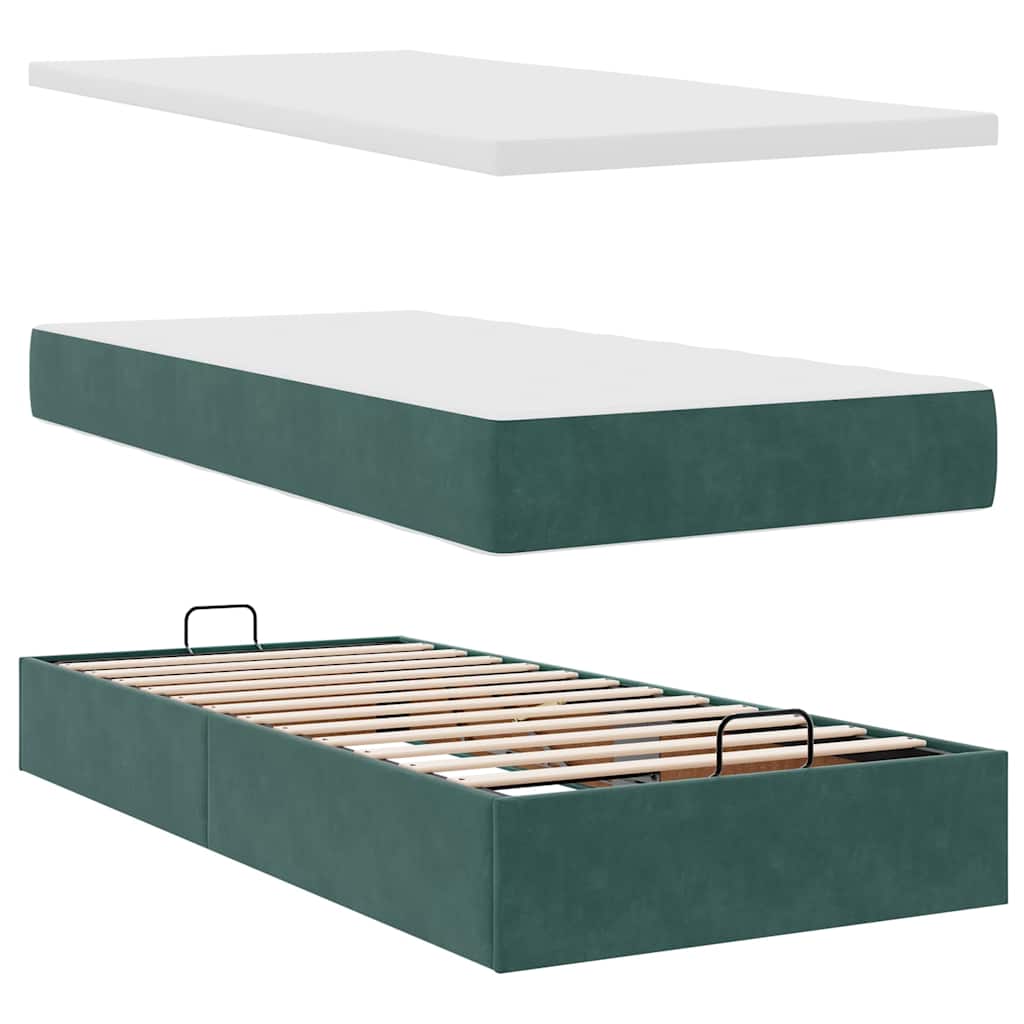 Ottoman bed with mattress dark green 200x200 cm velvet