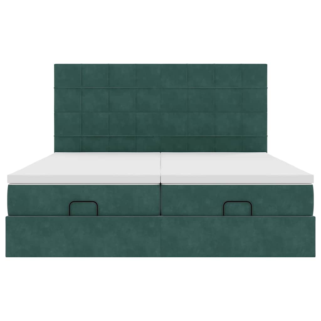 Ottoman bed with mattress dark green 200x200 cm velvet