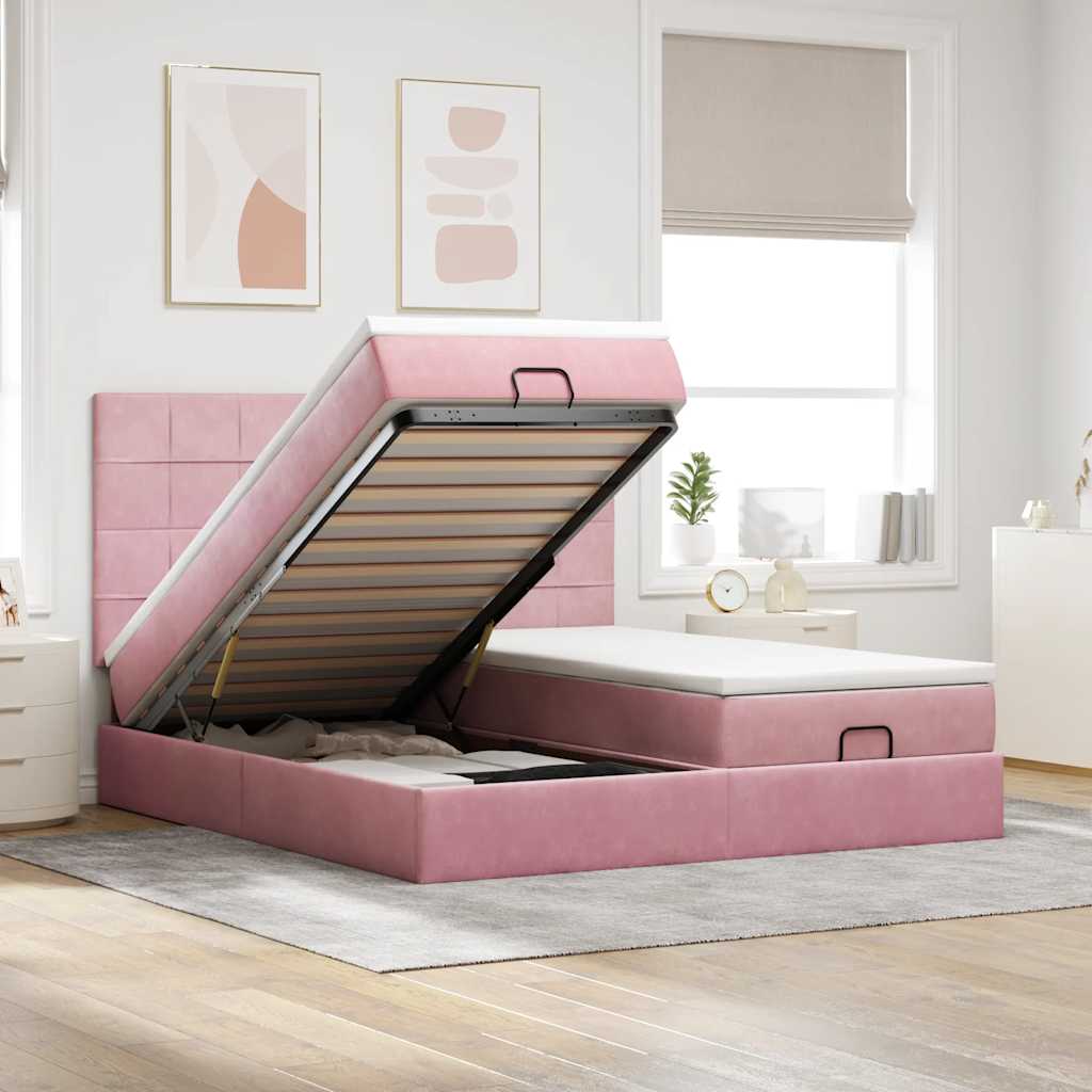 Ottoman-Bett mit Matratzen Rosa 200x200 cm Samt
