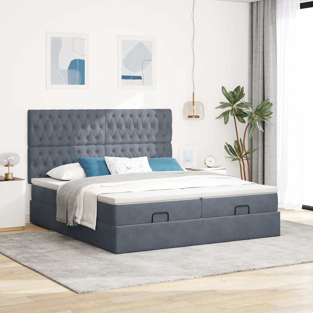 Ottoman bed with mattress dark grey 200x200 cm velvet
