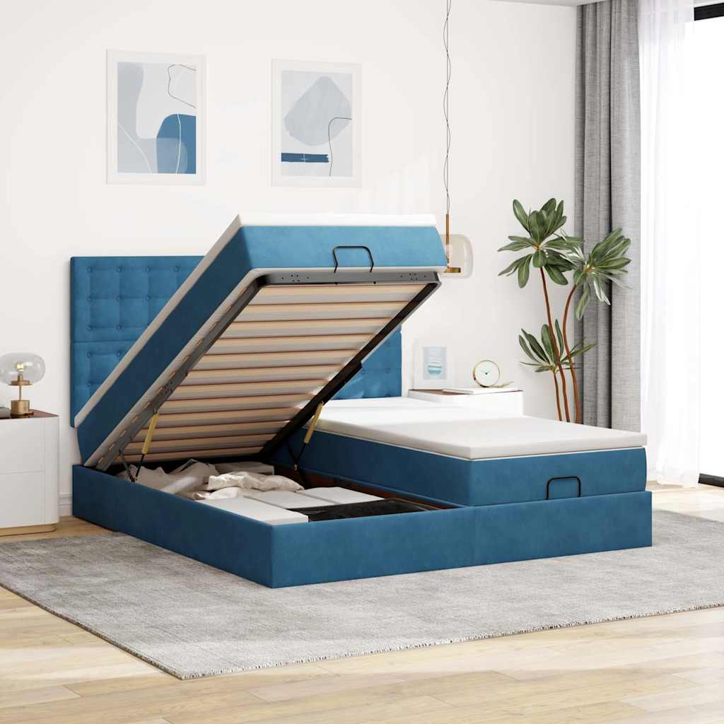 Ottoman-Bett mit Matratzen Dunkelblau 180x200 cm Samt