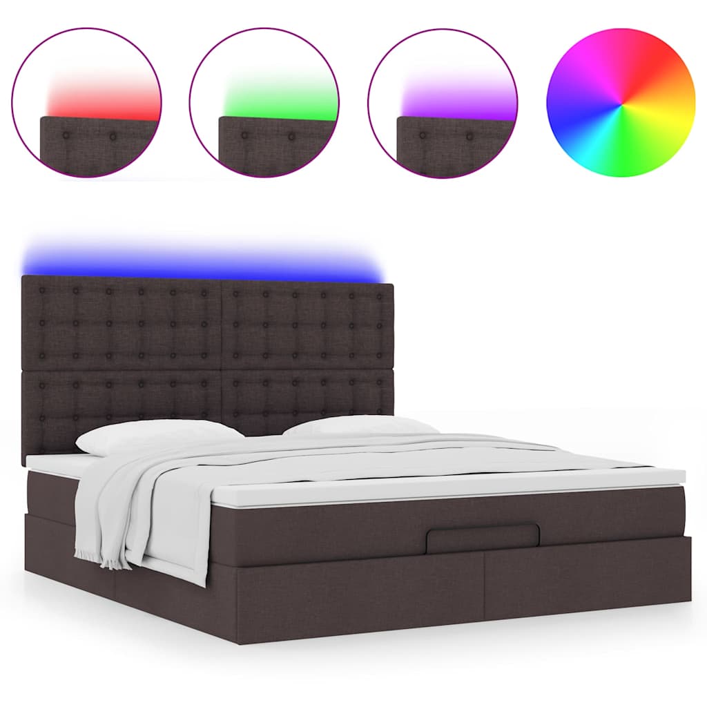 Ottoman-Bett mit Matratze & LEDs Dunkelbraun 180x200 cm Stoff