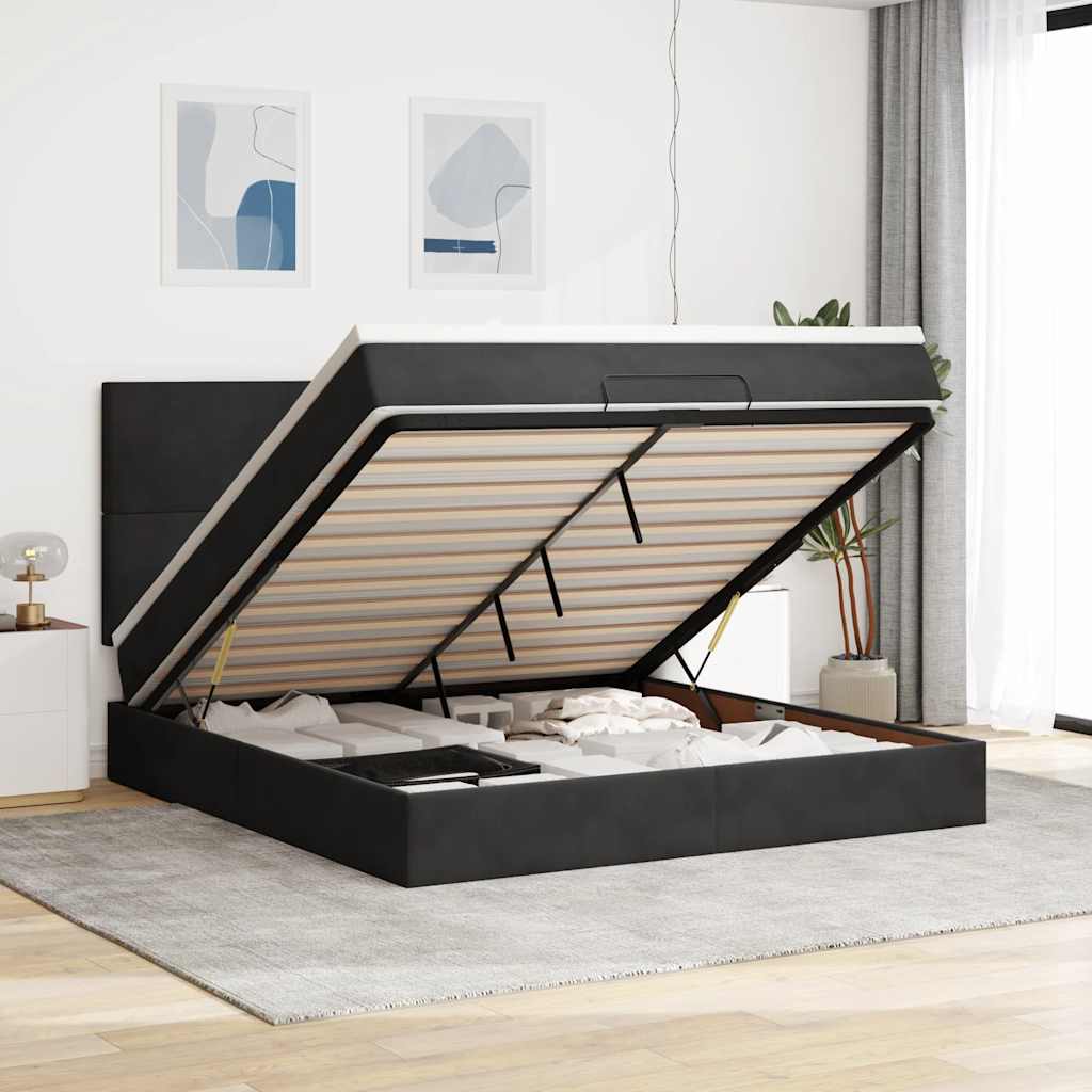 Ottoman-Bett mit Matratzen & LEDs Schwarz 160x200 cm Samt