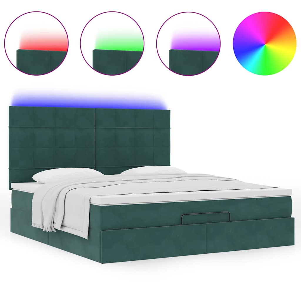 Ottoman bed with mattresses &amp; LEDs dark green 160x200 cm velvet