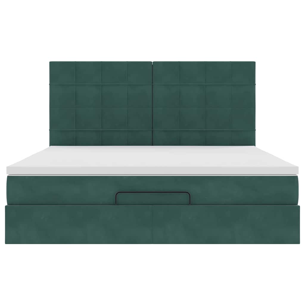 Ottoman bed with mattresses &amp; LEDs dark green 160x200 cm velvet