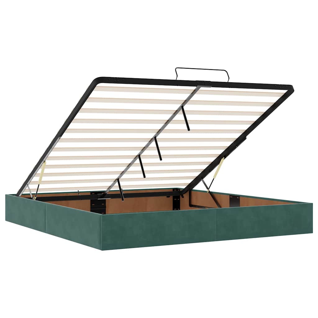 Ottoman bed with mattresses &amp; LEDs dark green 160x200 cm velvet