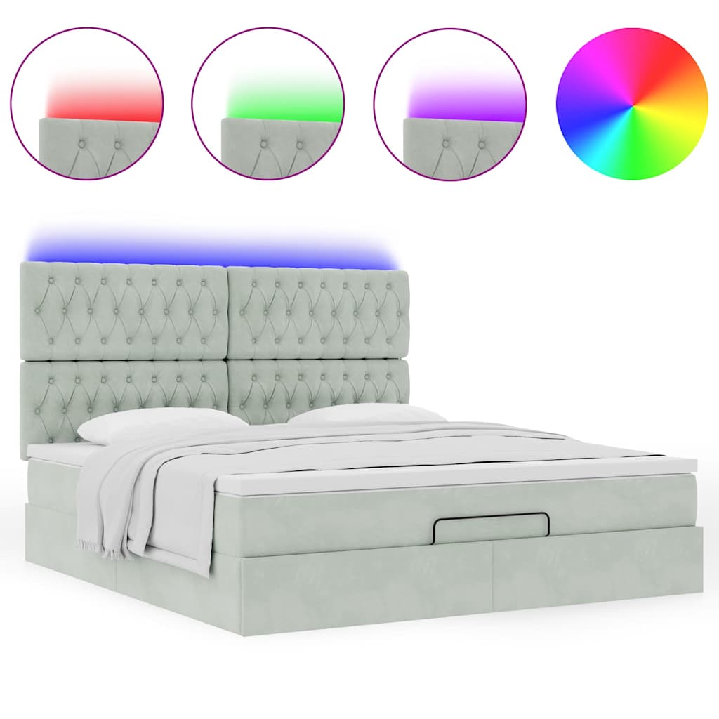 Ottoman bed with mattresses &amp; LEDs light grey 160x200 cm velvet
