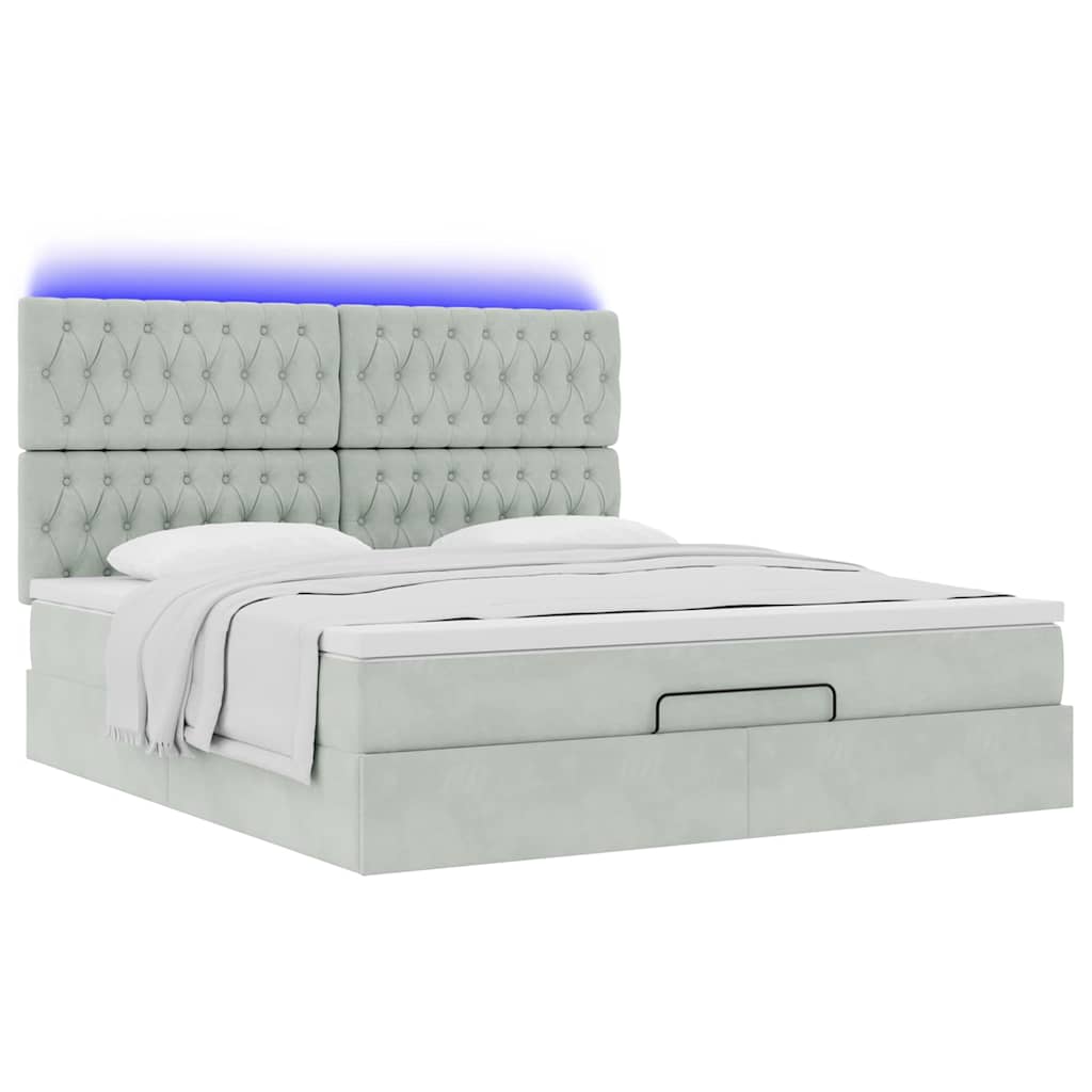 Ottoman bed with mattresses &amp; LEDs light grey 160x200 cm velvet