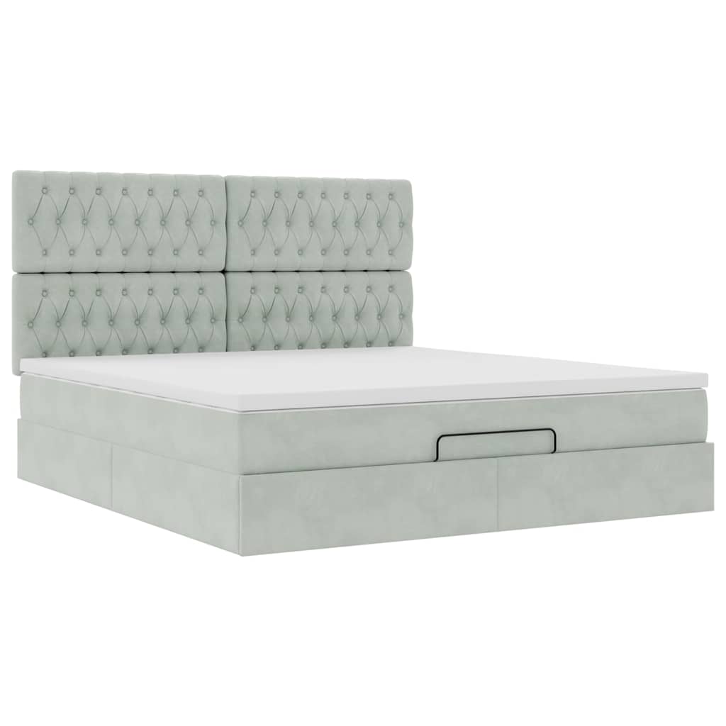 Ottoman bed with mattresses &amp; LEDs light grey 160x200 cm velvet
