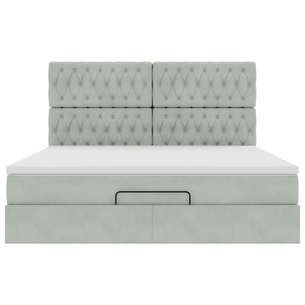 Ottoman bed with mattresses &amp; LEDs light grey 160x200 cm velvet