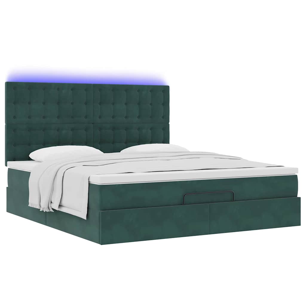 Ottoman-Bett mit Matratzen & LEDs Dunkelgrün 160x200 cm Samt