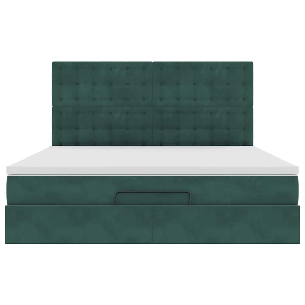 Ottoman-Bett mit Matratzen & LEDs Dunkelgrün 160x200 cm Samt
