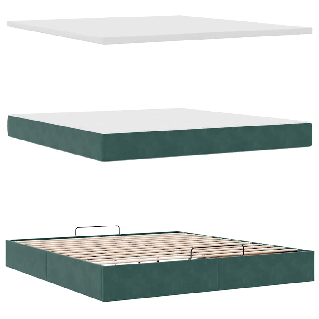 Ottoman-Bett mit Matratzen & LEDs Dunkelgrün 160x200 cm Samt