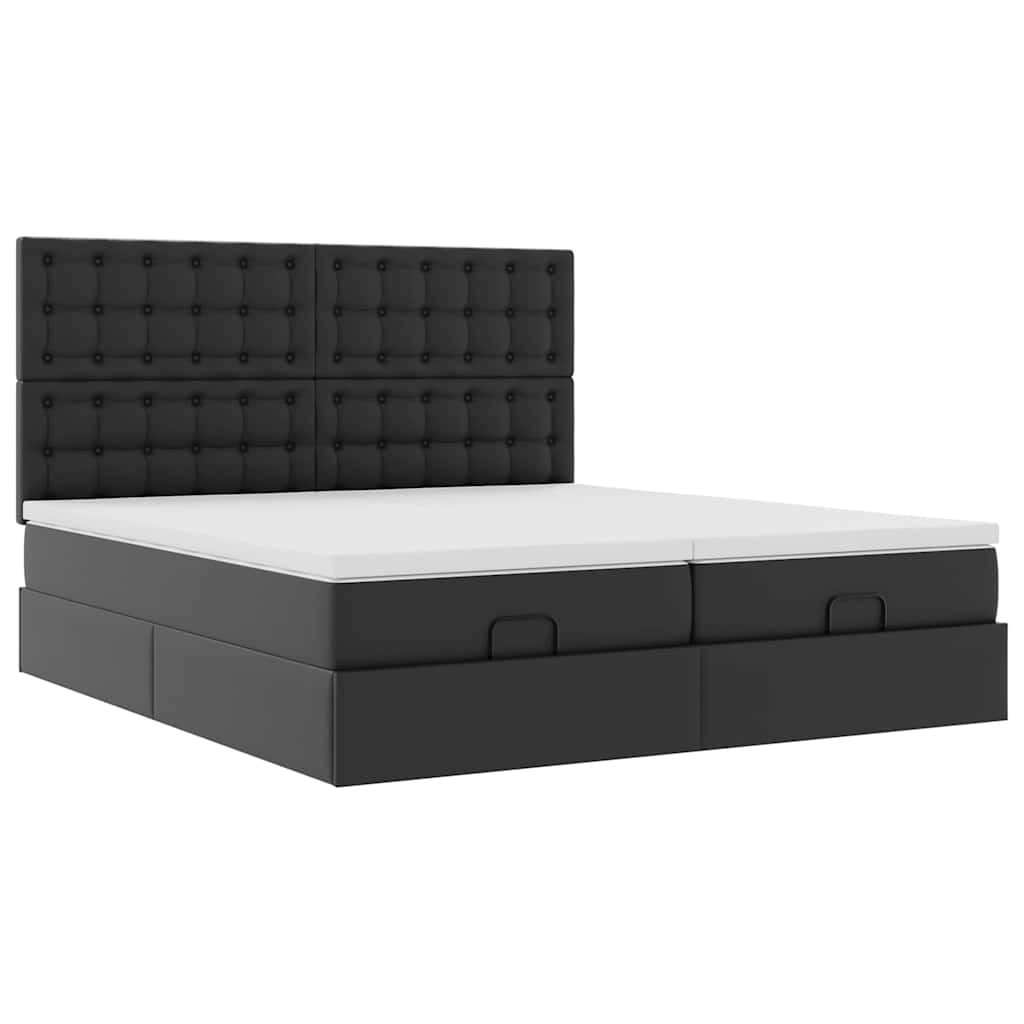 Ottoman-Bett mit Matratzen & LEDs Schwarz 180x200 cm Kunstleder