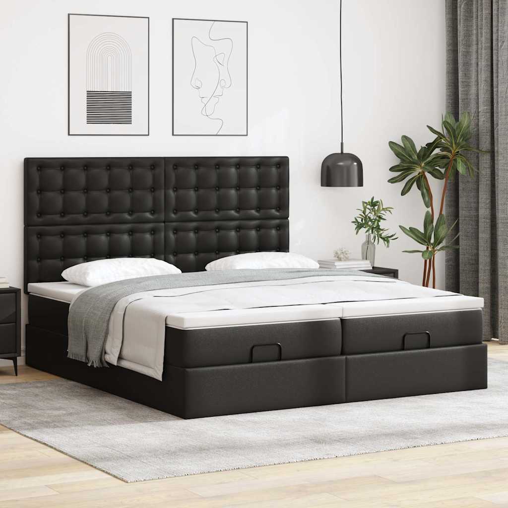 Ottoman-Bett mit Matratzen & LEDs Schwarz 200x200 cm Kunstleder