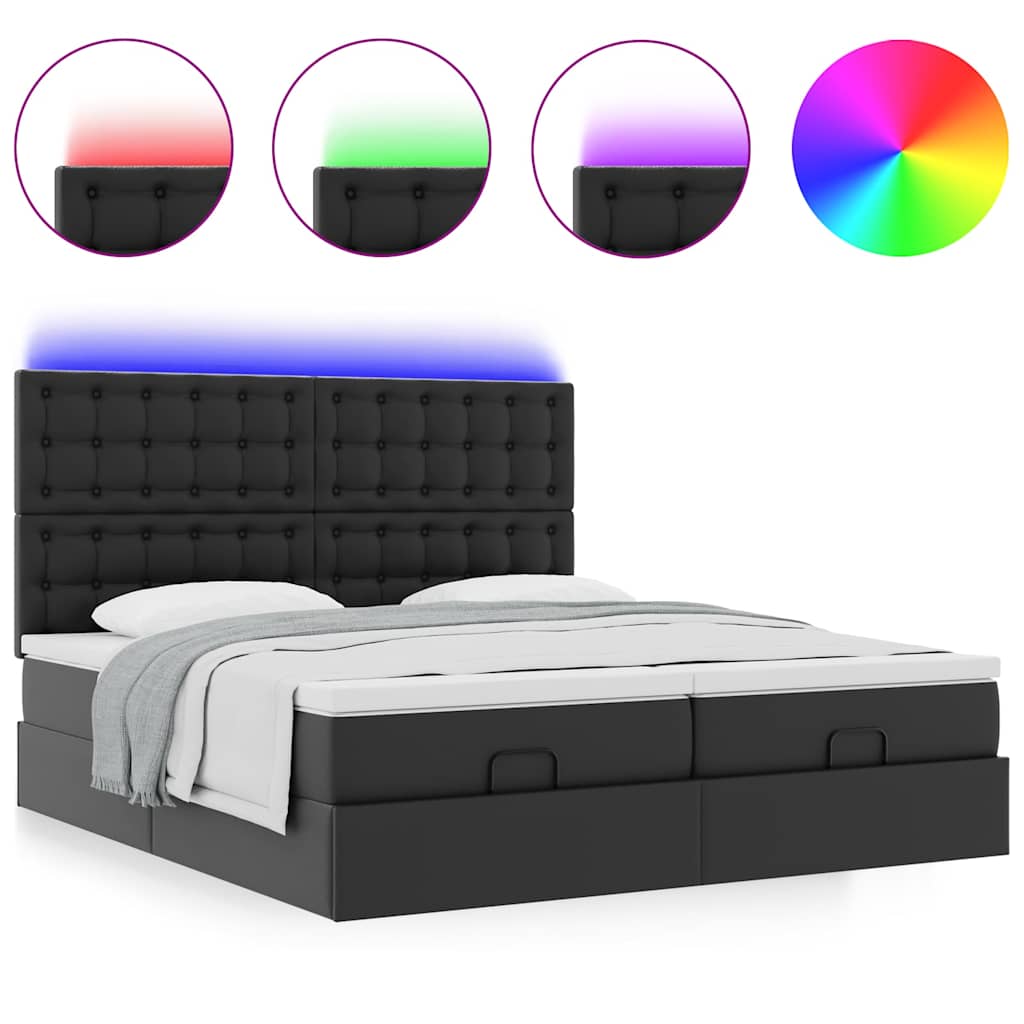 Ottoman-Bett mit Matratzen & LEDs Schwarz 200x200 cm Kunstleder
