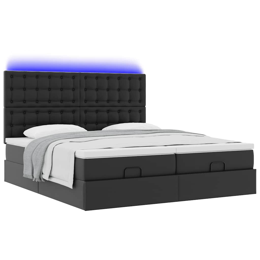 Ottoman-Bett mit Matratzen & LEDs Schwarz 200x200 cm Kunstleder