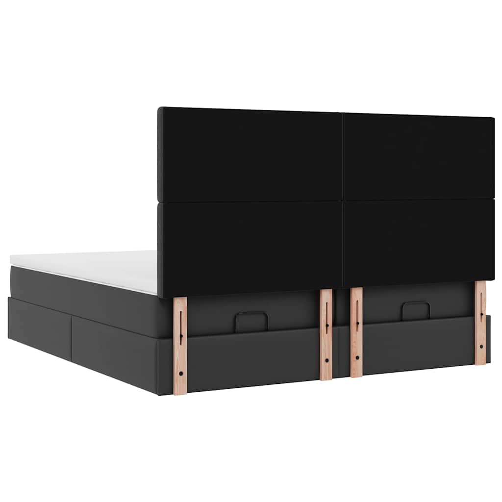 Ottoman-Bett mit Matratzen & LEDs Schwarz 200x200 cm Kunstleder