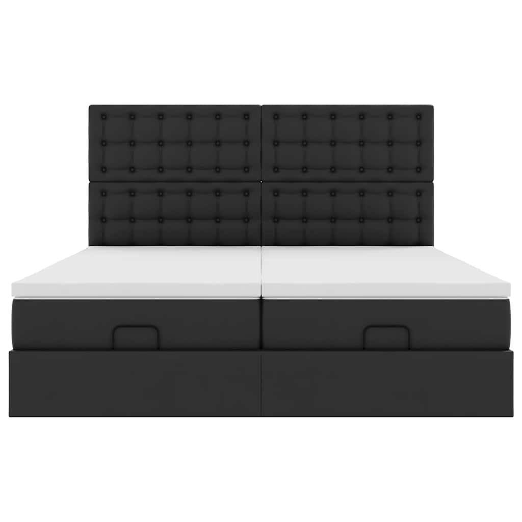 Ottoman-Bett mit Matratzen & LEDs Schwarz 200x200 cm Kunstleder