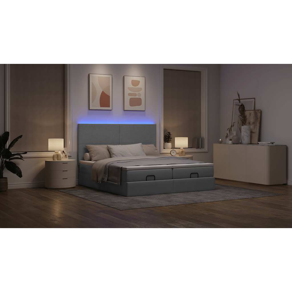 Ottoman-Bett mit Matratzen & LEDs Hellgrau 180x200 cm Stoff