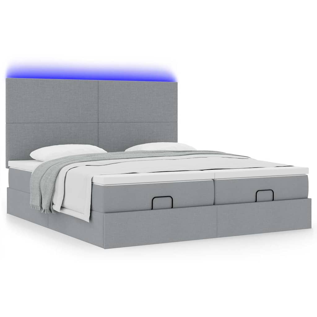Ottoman-Bett mit Matratzen & LEDs Hellgrau 180x200 cm Stoff