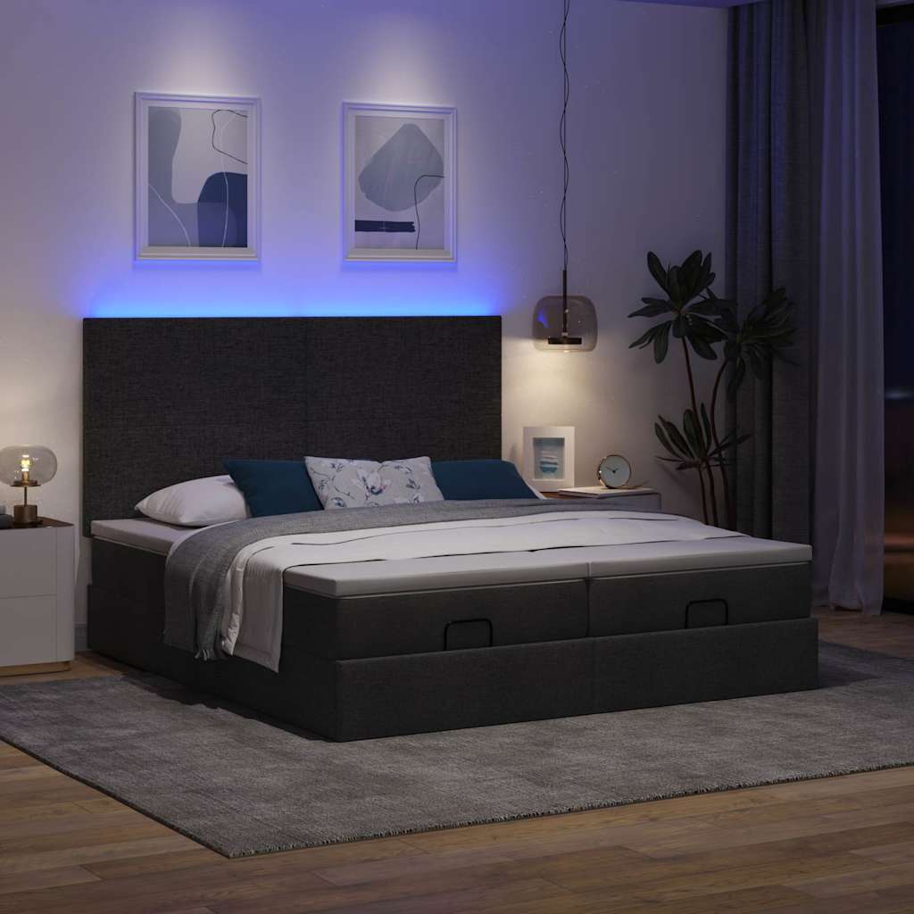 Ottoman-Bett mit Matratzen & LEDs Schwarz 180x200 cm Stoff
