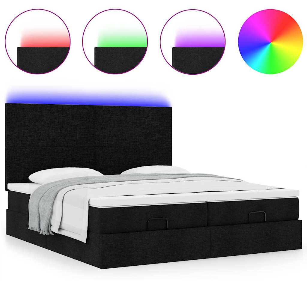 Ottoman-Bett mit Matratzen & LEDs Schwarz 180x200 cm Stoff